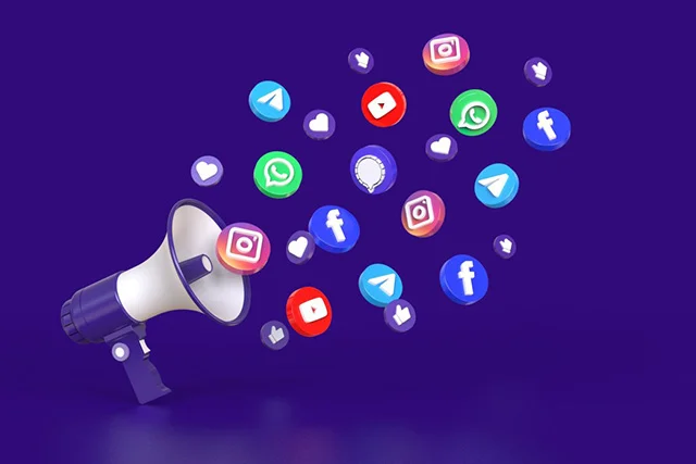 Megaphone with social media icons