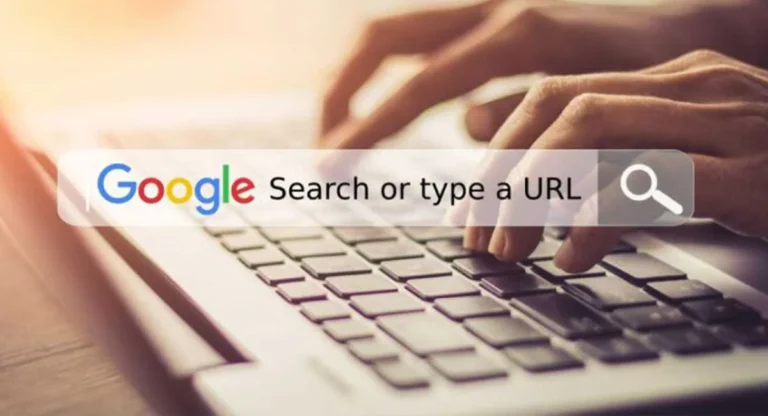 typing on laptop in keyword google search type url written in text