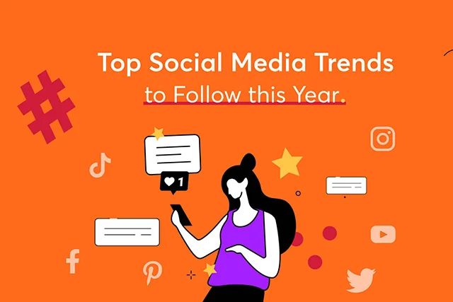 girl using mobile graphic with top social media trends written in text