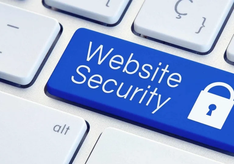 keyboard key in blue with text written Website security