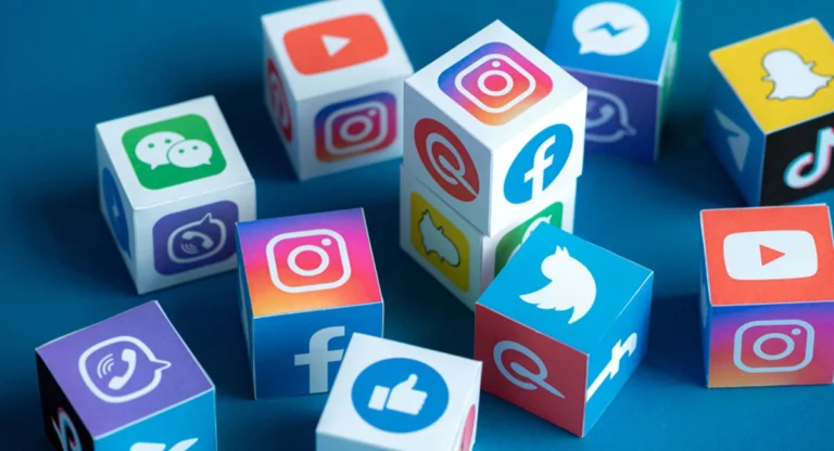 multiple social media icons cubes